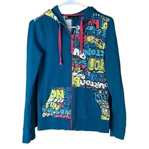 Burton Graffiti Full Zip Hoodie Jacket Teal Blue SZ XS